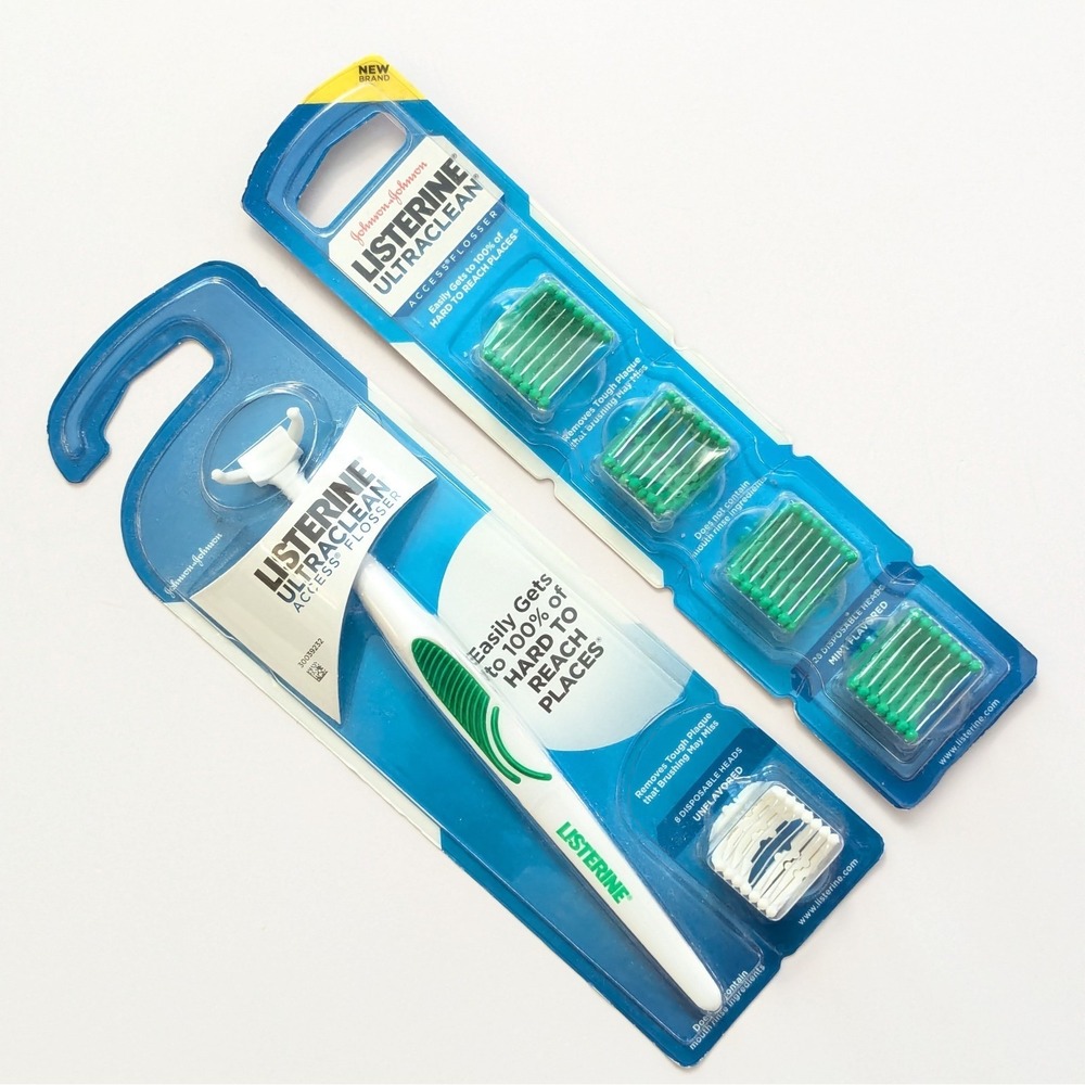 Listerine Ultra Clean Access Flosser 8 Disposable Heads Unflavored +28 Mint NEW